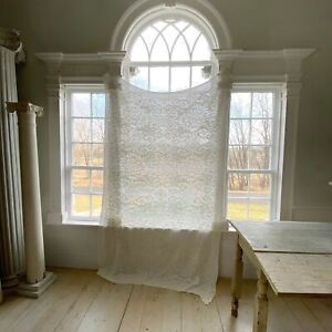 Vintage White Cotton Crochet Blanket Coverlet French With