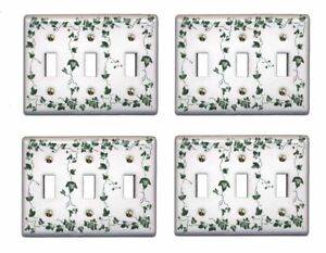 4 Switch Plate White Porcelain Ivy Triple Toggle Light Switch Plate