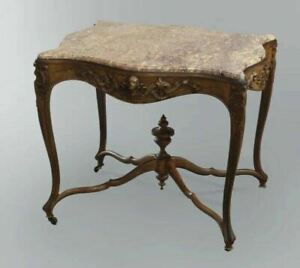Antique Victorian Marble Top Figural Carved Parlor Table