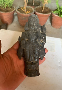 South Indian Antique Handcrafted Wooden Hindu Goddess Lakshmi Figurine Statue
