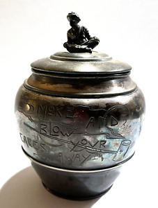 Homan Mfg Quadruple Silver Plate Vintage Tobacco Humidor Jar Pot Engraved Smoke