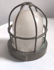 Antique Vintage Nautical Ship Bronze Ehg Lighting Cage With Frosted Shade Globe