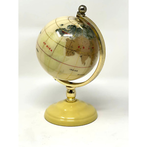 Vintage Gemstone Inlaid World Globe Off White Brass 6 