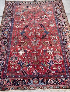7 X 10 Gorgeous Heriz Authentic Natural Dyed Wool Handmade Perssian Carpet Rug