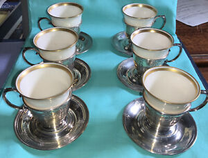 Lot Of 6 Vintage Js Co Lenox Sterling Silver Demitasse Cup Saucer Sets
