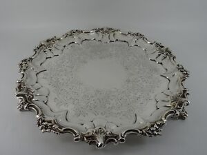 Superb Antique Large Victorian Solid Sterling Silver Salver London 1844 829g
