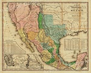 1846 Map Of The United States Of Mexico American Southwest Map 16x20