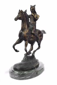 Signed Original Native American Indian Riding Horse Bronze Sculpture Statue Art