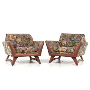 Adrian Pearsall For Craft Associates Mid Century Walnut Lounge Chairs Pair