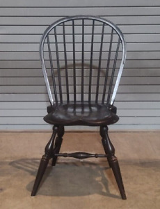 Ashlen Bow Back Windsor Chair Black Crackle Finish Bench Made Alabama Artisan