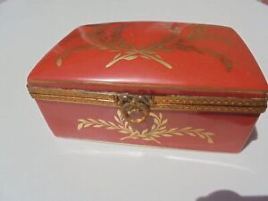 Vintage Limoges France Porcelain Hp Jewelry Trinket Casket Box Bronze Mounts