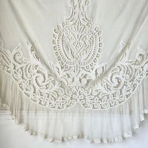 1930 S Vintage French White Lace Handmade Hand Made Textile Ruffle Curtain Vala