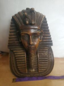 Unique Egyptian King Tut Statue Head With Pharaoh Vulture And Cobra Crown Bust