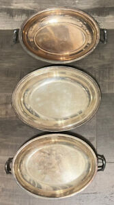 Lot 3 Small Oval Silverplate Trays Plates Platters Handles Bmmts Wb Mfg Co Usa