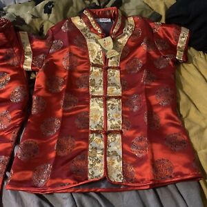 Vintage Chinese Silk Child S Shirt And Pant Set Squirrel Sz 10