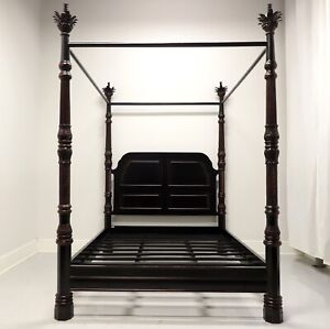 Late 20th Century Black Distressed Transitional Queen Four Poster Canopy Bed