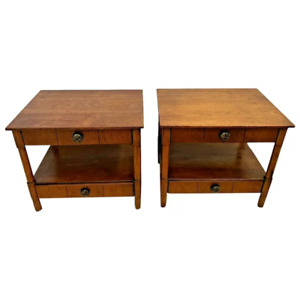 Henredon Nightstands Matching Side Tables With Two Drawers Bottom Shelf Circa70