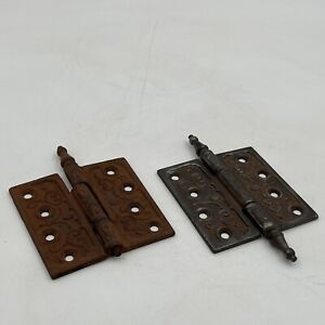 2 Old Door Hinges 4 Antique Steeple Top Clean Vintage Cast Iron Matched Pair