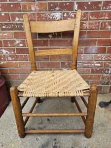 Antique Amish Shaker Chair Ladder Back Woven Wicker Seat