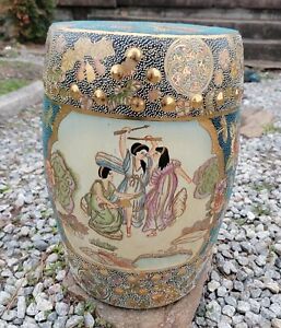 Antique Japanese Chinese Asian Porcelain Garden Stool Seat Dancing Women