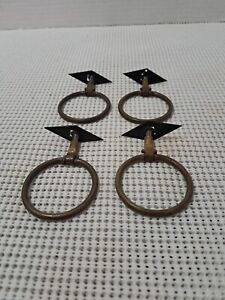 4 Vintage 2 Brass Drop Ring Single Post Drawer Pulls