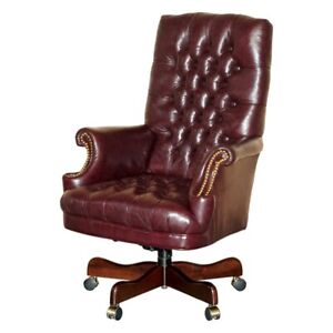 Vintage High Back Chesterfield Heritage Leather Office Captains Swivel Chair