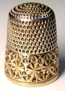Antique Simons Bros Gold Band Sterling Silver Thimble Starburst Pattern Lb 