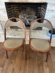2 Antique Bentwood Folding Walnut Wood Chairs Art Deco 1910 Vintage K R Avery