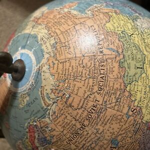 Vintage Cram S Imperial World Globe 12 Ussr On A Metal Stand
