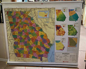Vintage Nystrom World United States Feat Ga School Pull Down Map 65 X 60 4