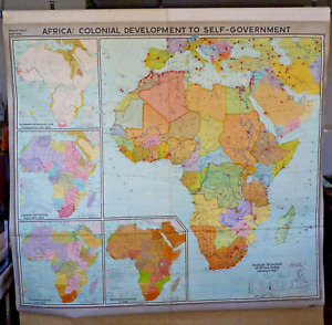 Africa Colonial Development To Huge Vintage Pull Down School Map 1969 70