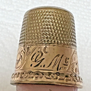 Antique 10 Kt Gold Thimble Feathery Scroll Design G Mc Initials Good Shape 5gram