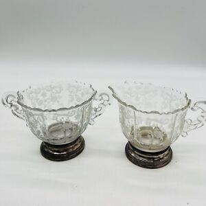 Sterling Silver Cambridge Chantilly Etched Glass Creamer Sugar Vintage