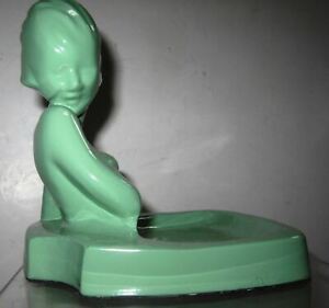 Frankart Art Deco Nymph Card Desk Tray Ashtray In Green All Metal Made In Usa