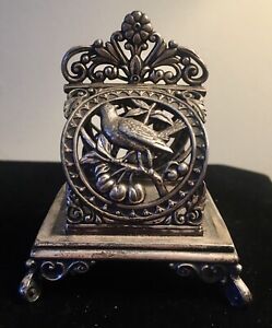 Exceptional Ornate Silver Plate Victorian Napkin Ring Birds Fruit Large