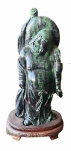 Chinese Carved Malachite Or Serpentine Buddha 7 5 Tall