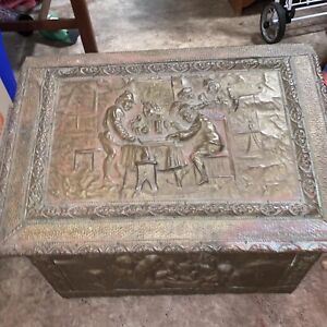 Antique Brass Embossed Fireplace Log Box