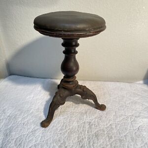 Vintage Wood Piano Stool Organ Victorian Leather Seat Antique Iron Claw Feet