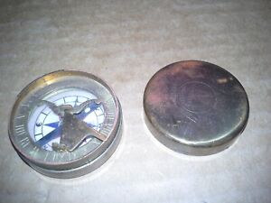 Vtg Small Round Brass Compass With Flip Up Sundial W Lid Cover Working Vgc