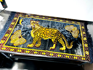 Vtg Italian Cat Leopard Butterfly Moon Tapestry Rug 24x39 Velvet