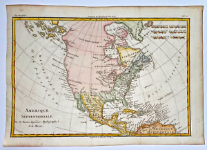 North America 1780 Rigobert Bonne Antique Engraved Map 18th Century