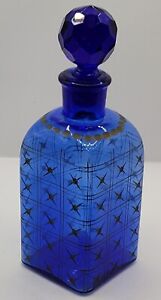 Large Beautiful Wheel Cut Cobalt Apothecary Perfume Or Medicinal Jar W Stopper