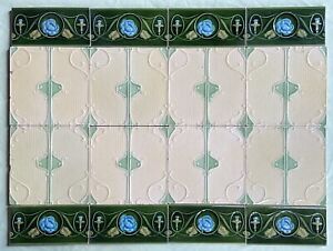 England Antique Art Nouveau Majolica 16 Set Tile C1900