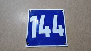 Vintage Enamel Sign Number 144 Blue House Door Street Plate Metal Porcelain Tin