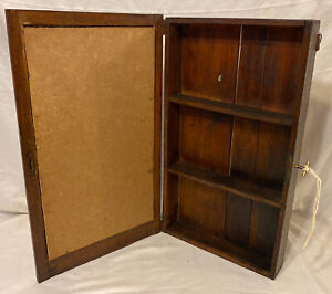 Antique Primitive Oak Wood Medicine Cabinet W Key Hand Hooked Rug Door 22 75 H