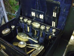 Mappin Webb Ladies Vanity Case With Silver Topped Bottles Jars