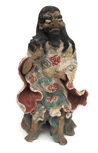 19thc Meiji 1890 Japanese Sumida Gawa Figure Glazed Painted Signed