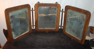 Antique Victorian Walnut Tri Fold Vanity Mirror