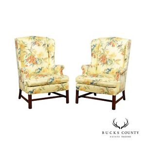 Chippendale Style Pair Of Mahogany Wing Chairs