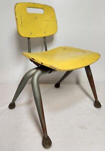 Vintage School Desk Chair Brunswick Mcm Wooden Mid Century Modern Painted Yellow
